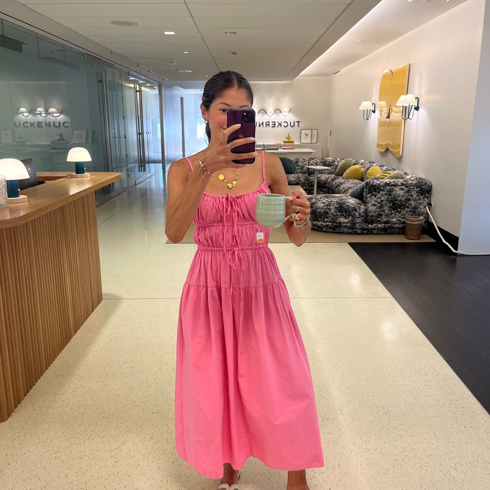 Ciao Lucia Pink Tiered Maxi Dress with Drawstring - Picture 2 of 8